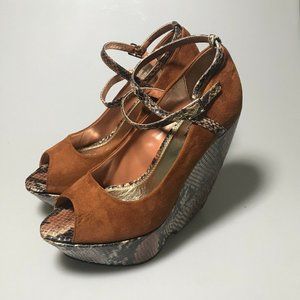 WEDGE, Suede Reptile print Wedge Platform Sandals,